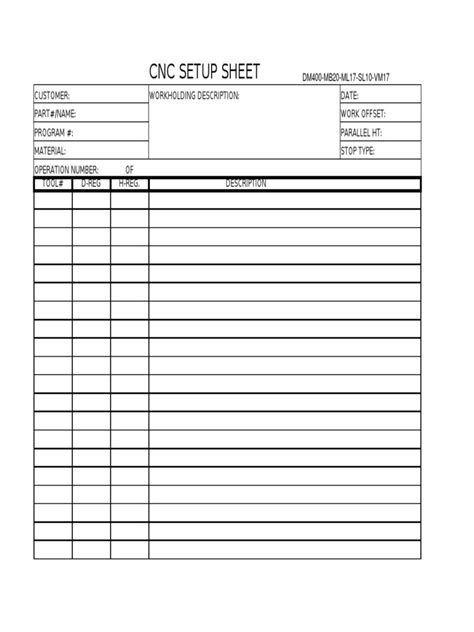 cnc machining centre programming setup & operation|cnc machine setup sheet template.